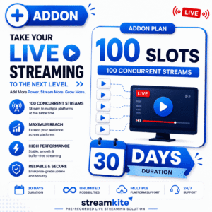 100-slots-addon-30-days Video Streaming Service โ 100 Concurrent Streams Add-on (Monthly)