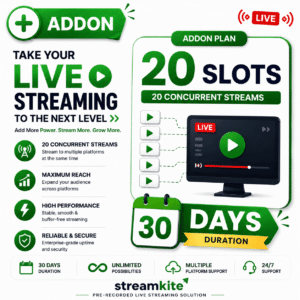 20-slots-addon-30-days Video Streaming Service โ 20 Concurrent Streams Add-on (Monthly)